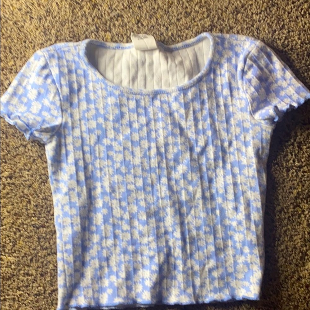 Cute blue shirt with white flowers